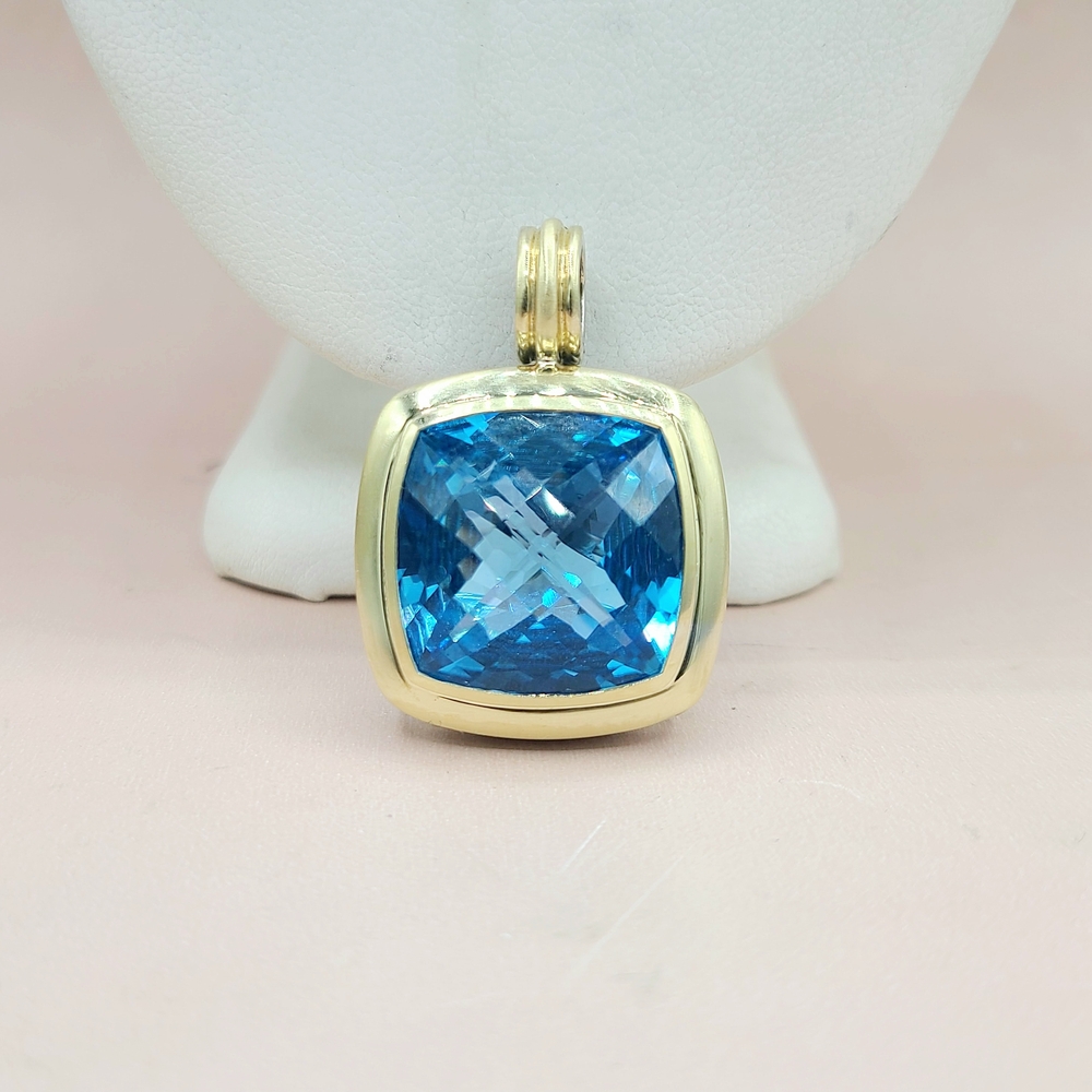 David Yurman Albion 20mm Blue Topaz Pendant Enhancer With 18k Gold